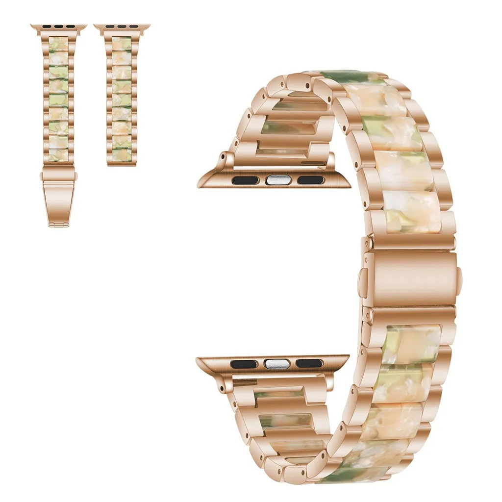 Apple Watch 44mm elegant three bead   stainless steel watch strap - Rose Gold / Pink / Green