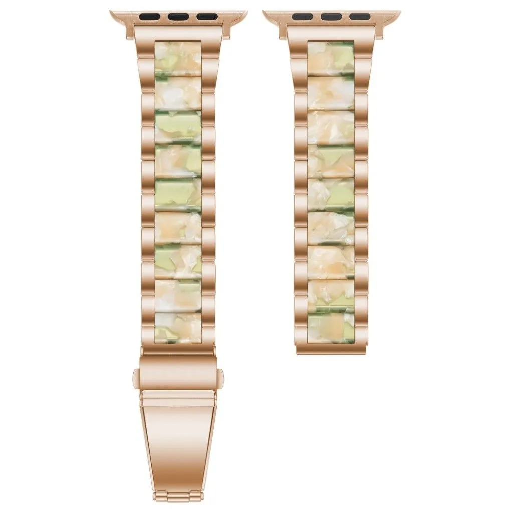 Apple Watch 44mm elegant three bead   stainless steel watch strap - Rose Gold / Pink / Green