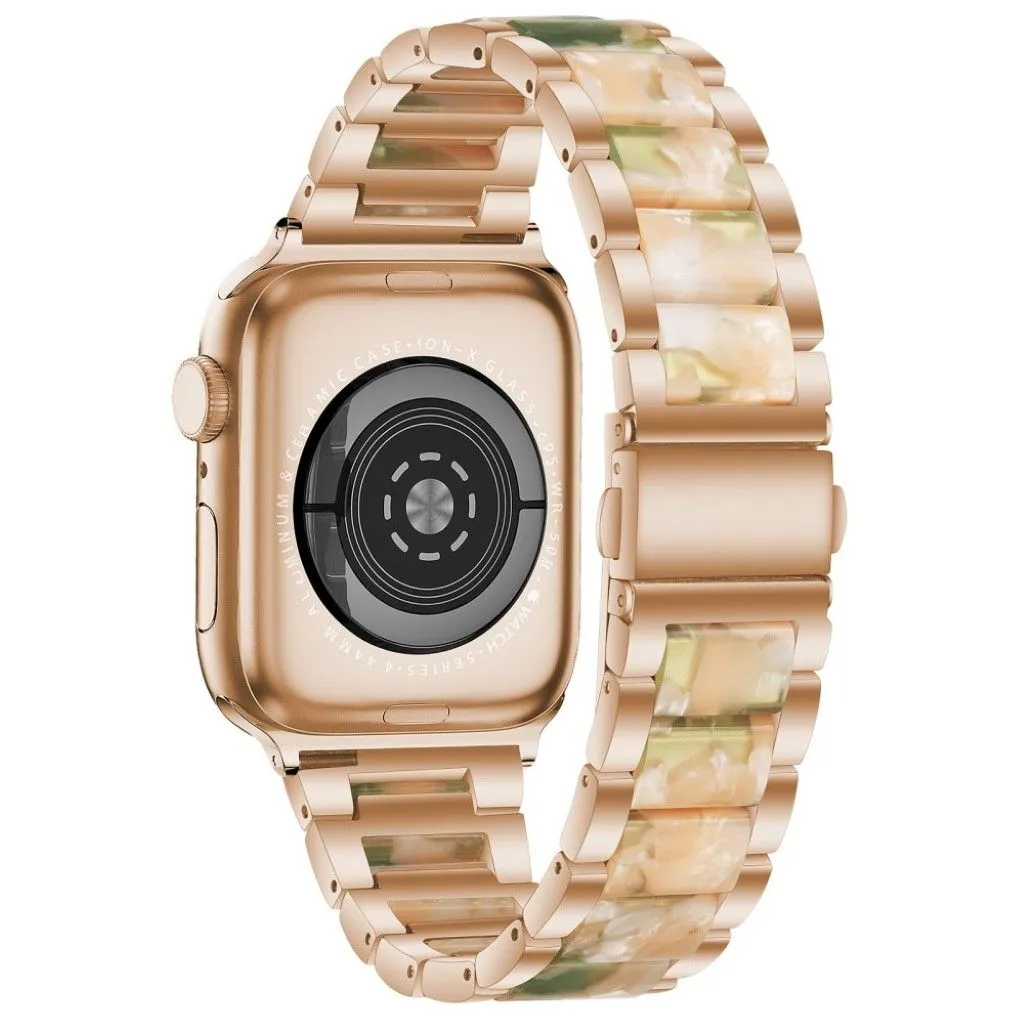 Apple Watch 44mm elegant three bead   stainless steel watch strap - Rose Gold / Pink / Green