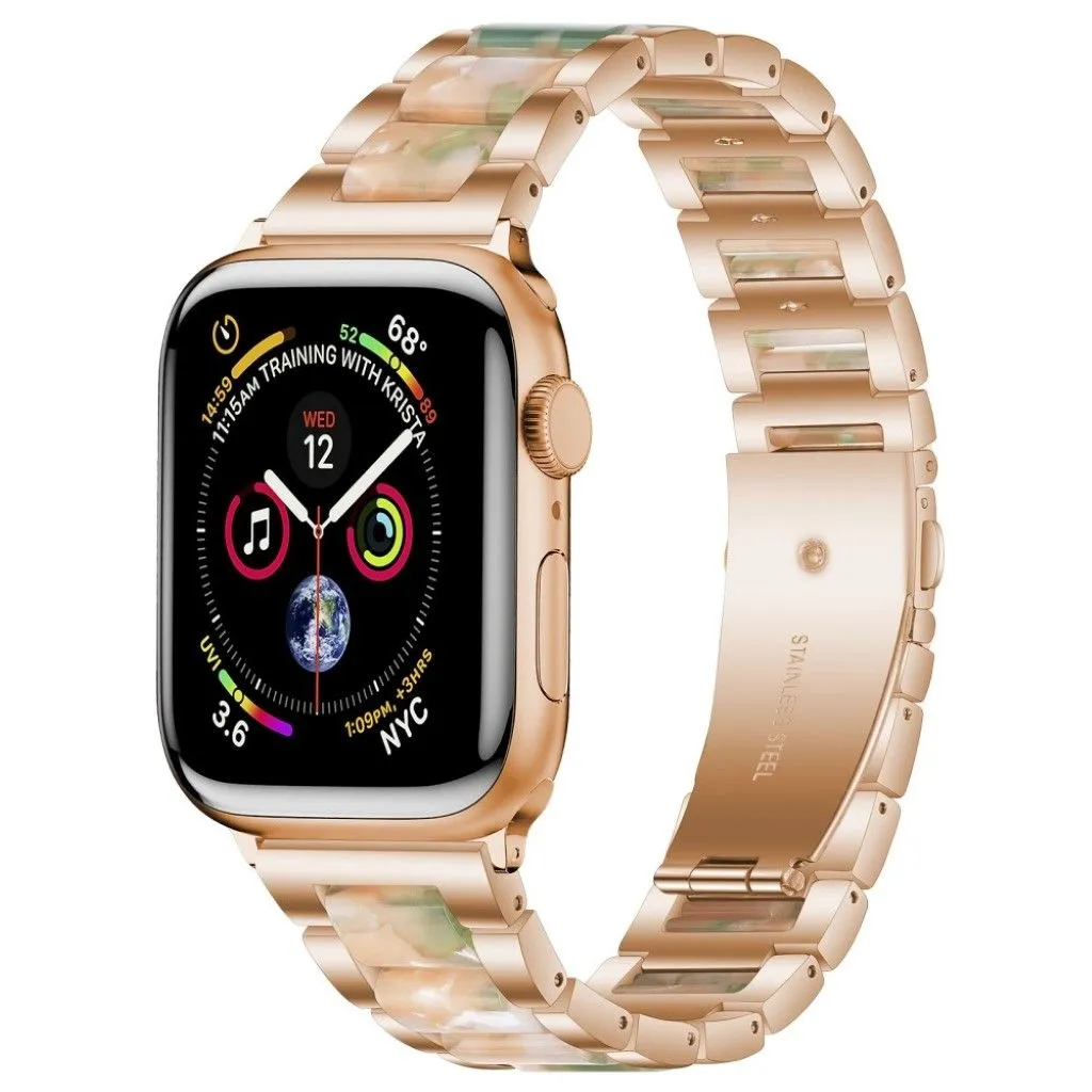 Apple Watch 44mm elegant three bead   stainless steel watch strap - Rose Gold / Pink / Green