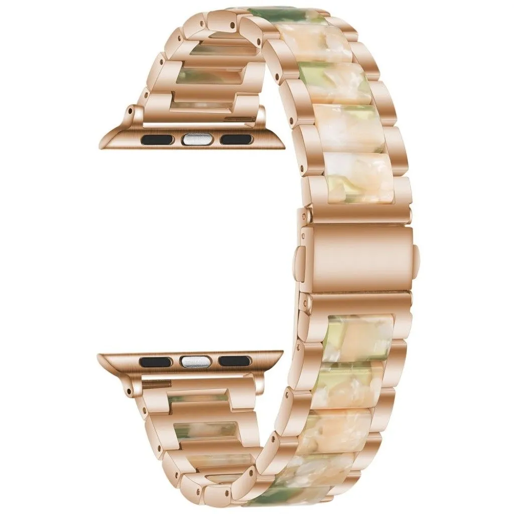 Apple Watch 44mm elegant three bead   stainless steel watch strap - Rose Gold / Pink / Green