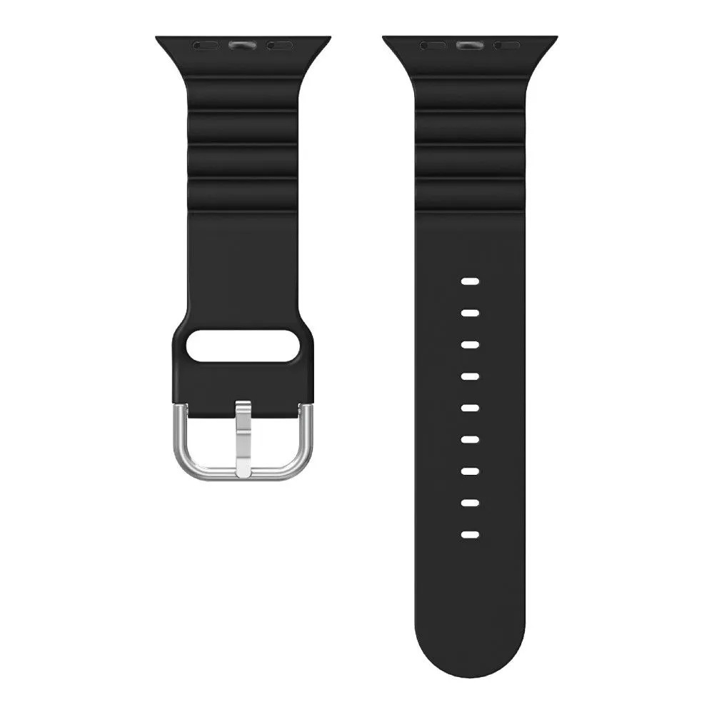 Apple Watch (45mm) horizontal stripe silicone watch strap - Black