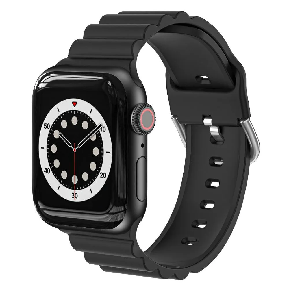 Apple Watch (45mm) horizontal stripe silicone watch strap - Black