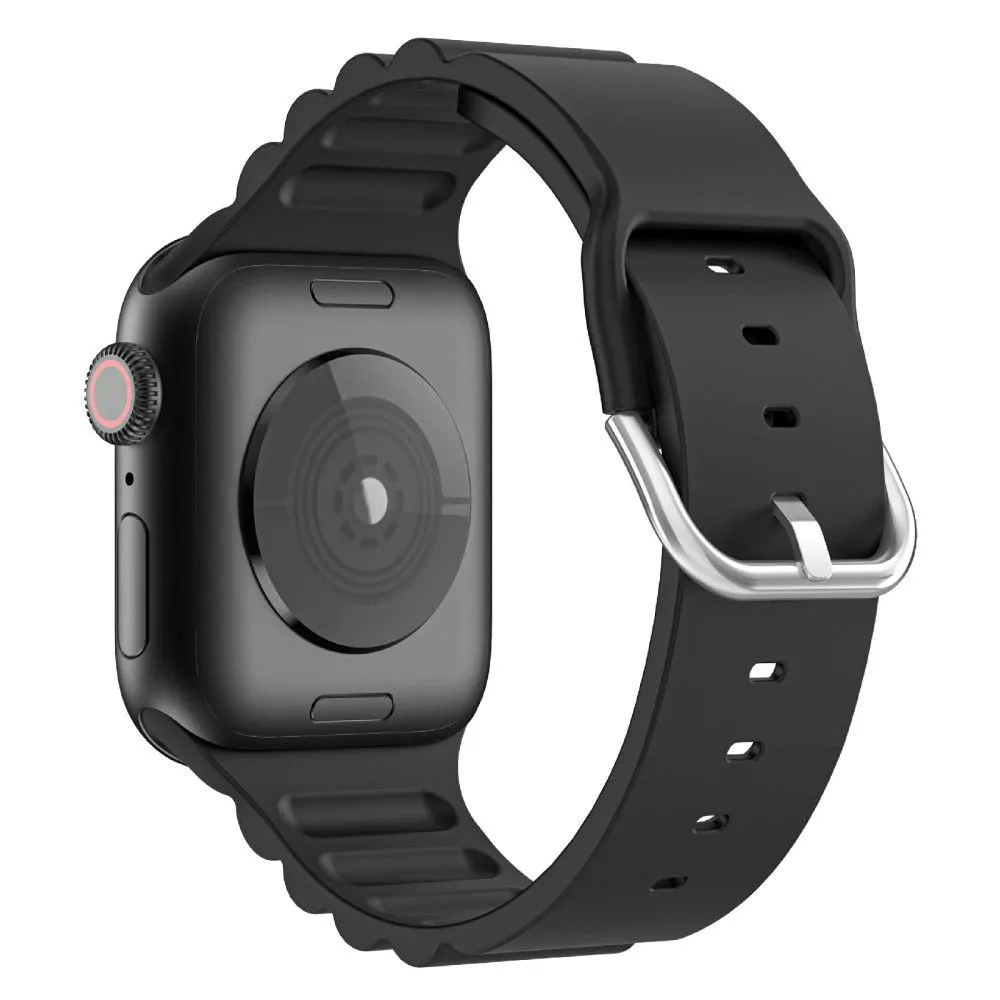 Apple Watch (45mm) horizontal stripe silicone watch strap - Black