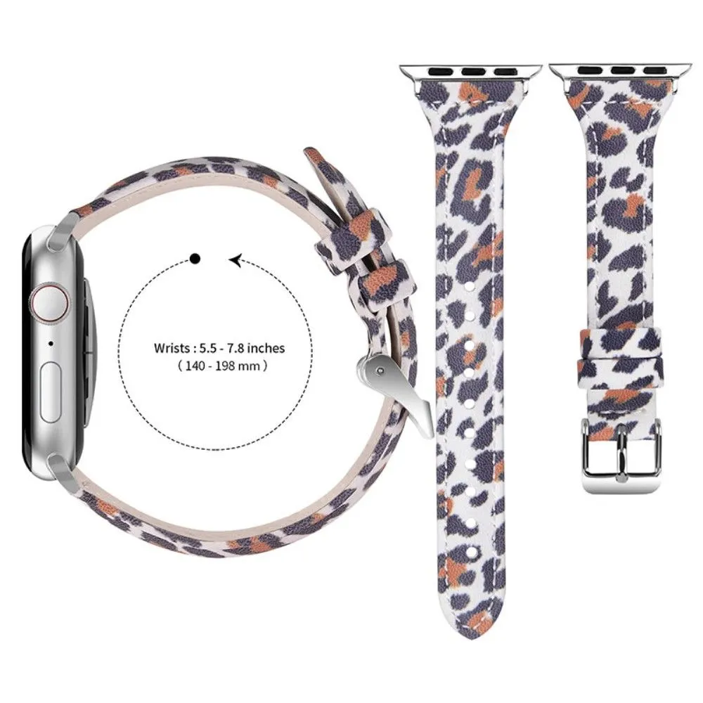 Apple Watch (45mm) leopard pattern cowhide genuine leather watch strap - White Leopard