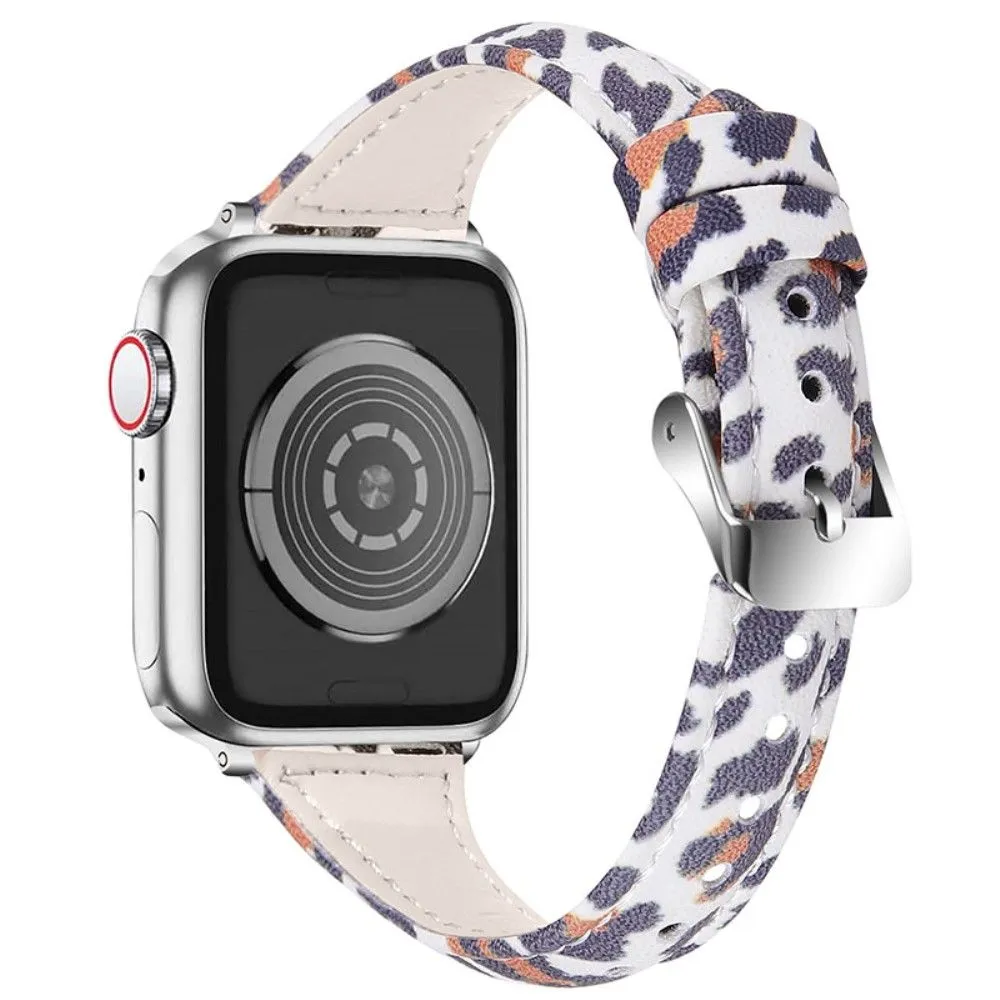 Apple Watch (45mm) leopard pattern cowhide genuine leather watch strap - White Leopard