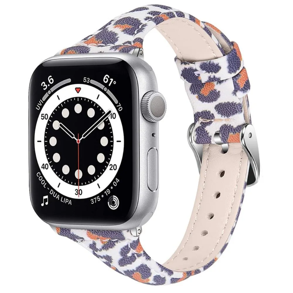 Apple Watch (45mm) leopard pattern cowhide genuine leather watch strap - White Leopard