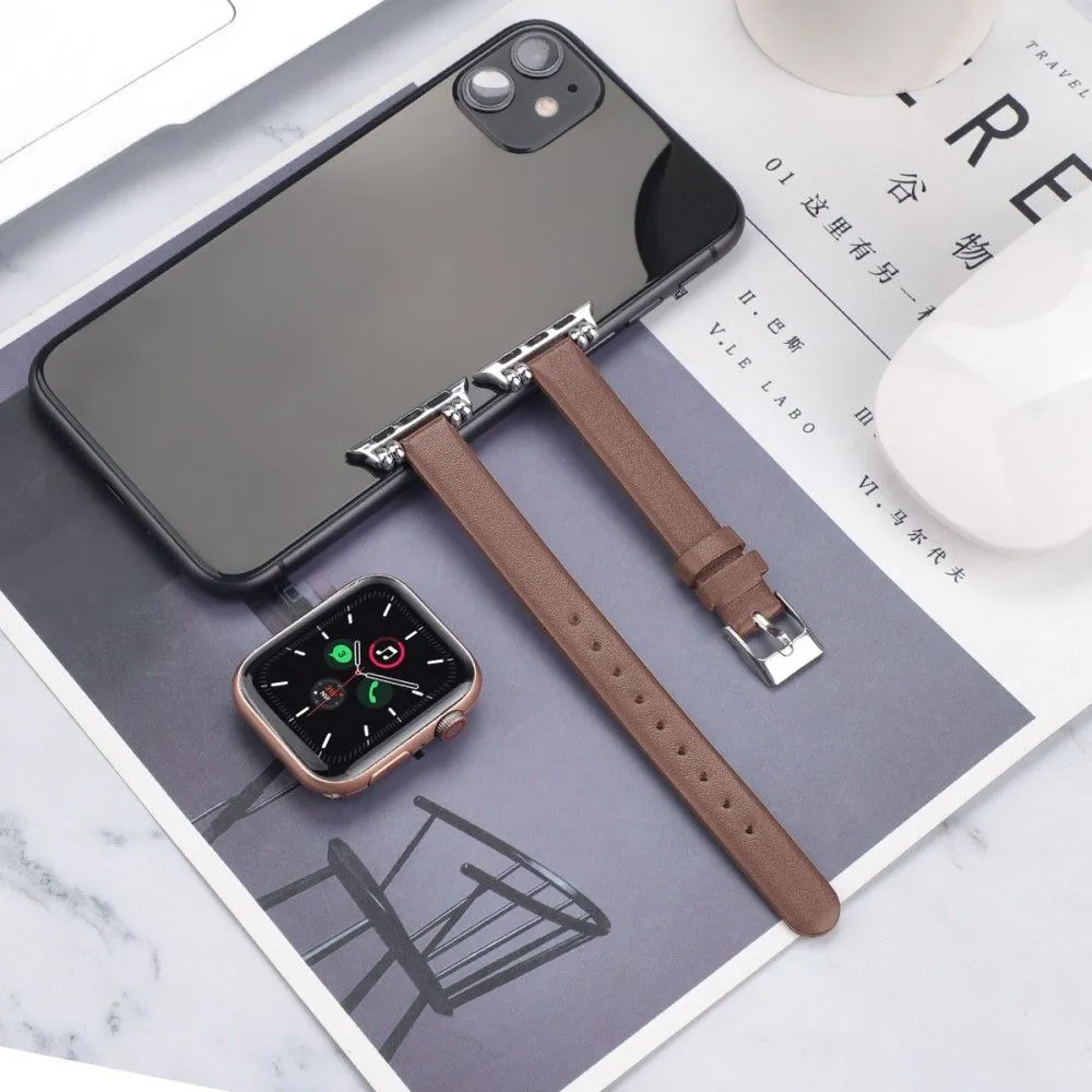 Apple Watch (45mm) simple genuine leather watch strap - Light Brown / Size: L