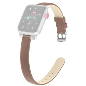 Apple Watch (45mm) simple genuine leather watch strap - Light Brown / Size: L