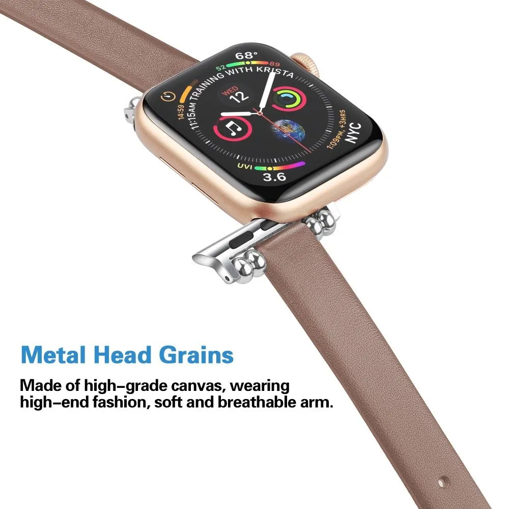 Apple Watch (45mm) simple genuine leather watch strap - Light Brown / Size: L