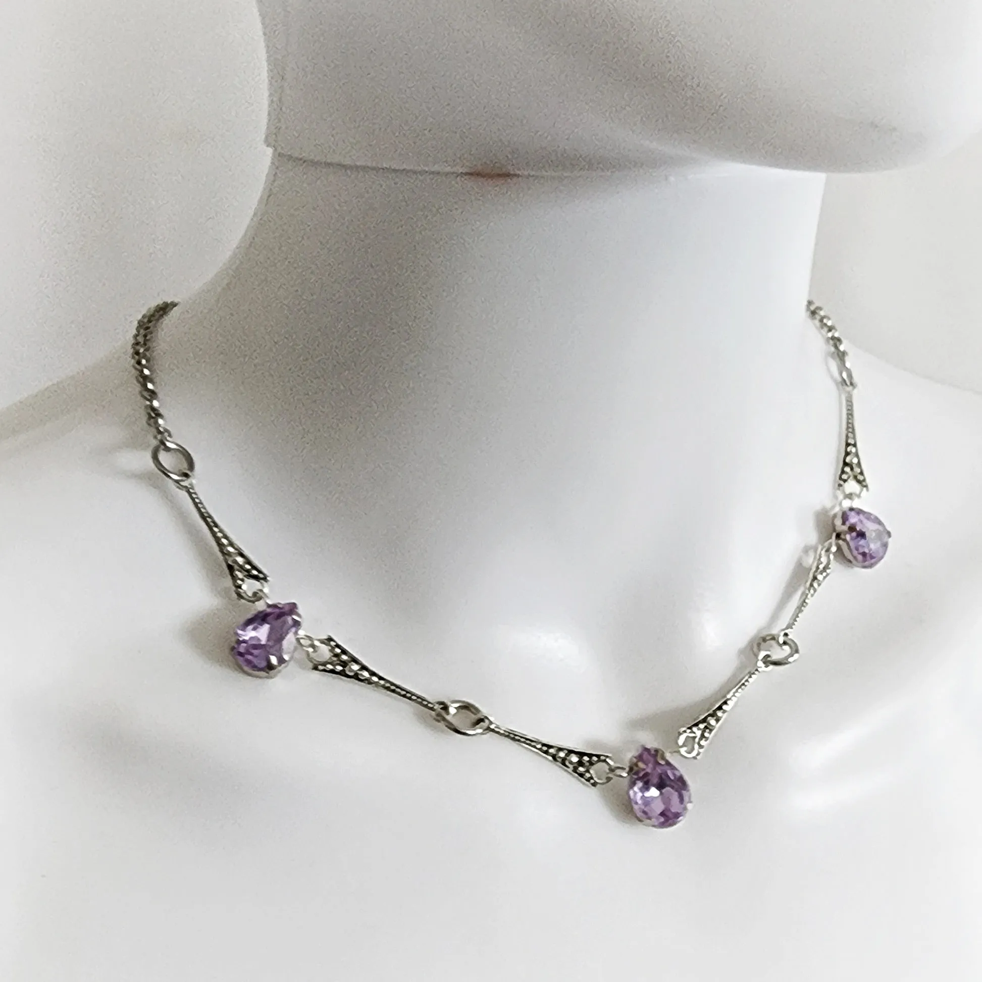 Art Deco Rhinestone Necklace in Purple, Red, or Green