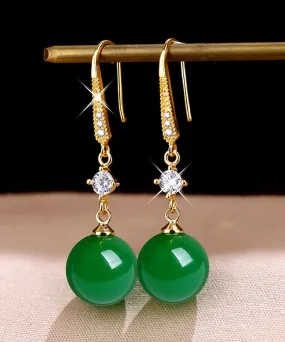 Art Green 14K Gold Agate Zircon Drop Earrings LY7755