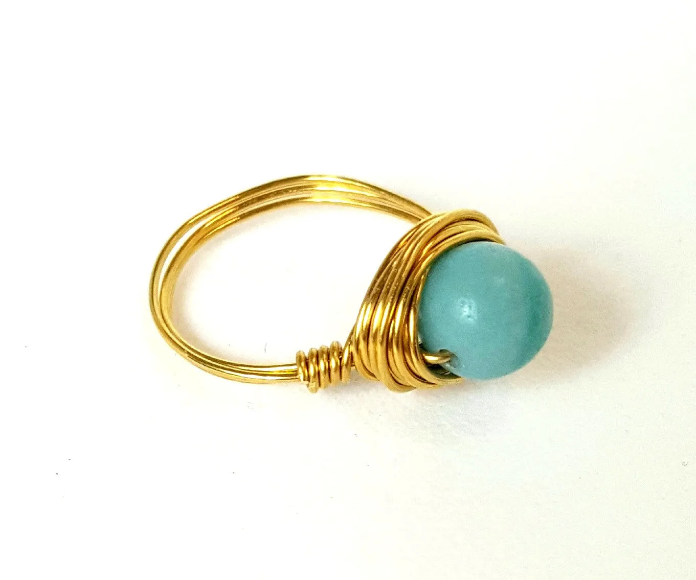 Artisan Amazonite Ring Hand Wire Wrapped Beachy