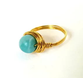 Artisan Amazonite Ring Hand Wire Wrapped Beachy