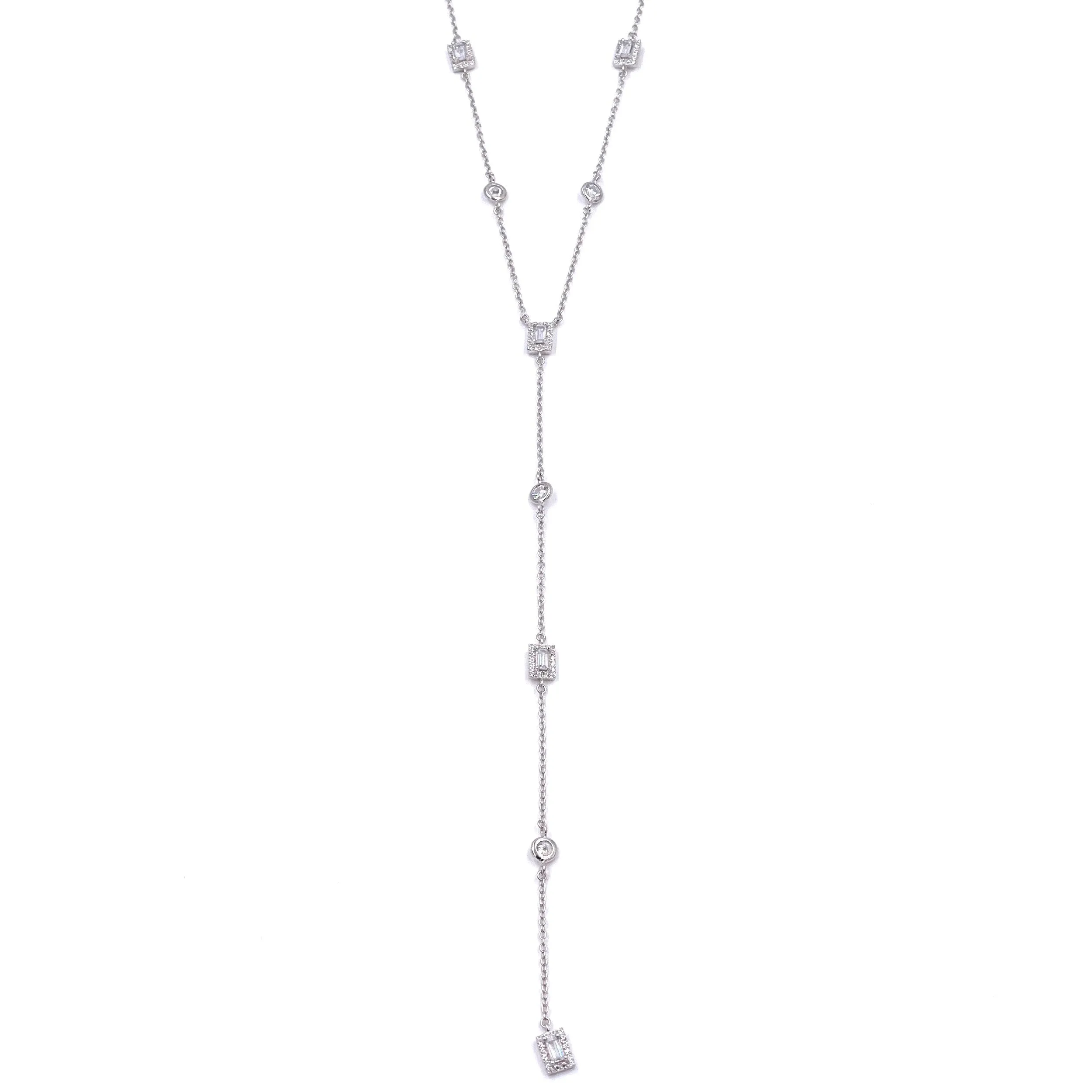 Ashley Gold Sterling Silver Round And Emerald Cut CZ Lariat Necklace