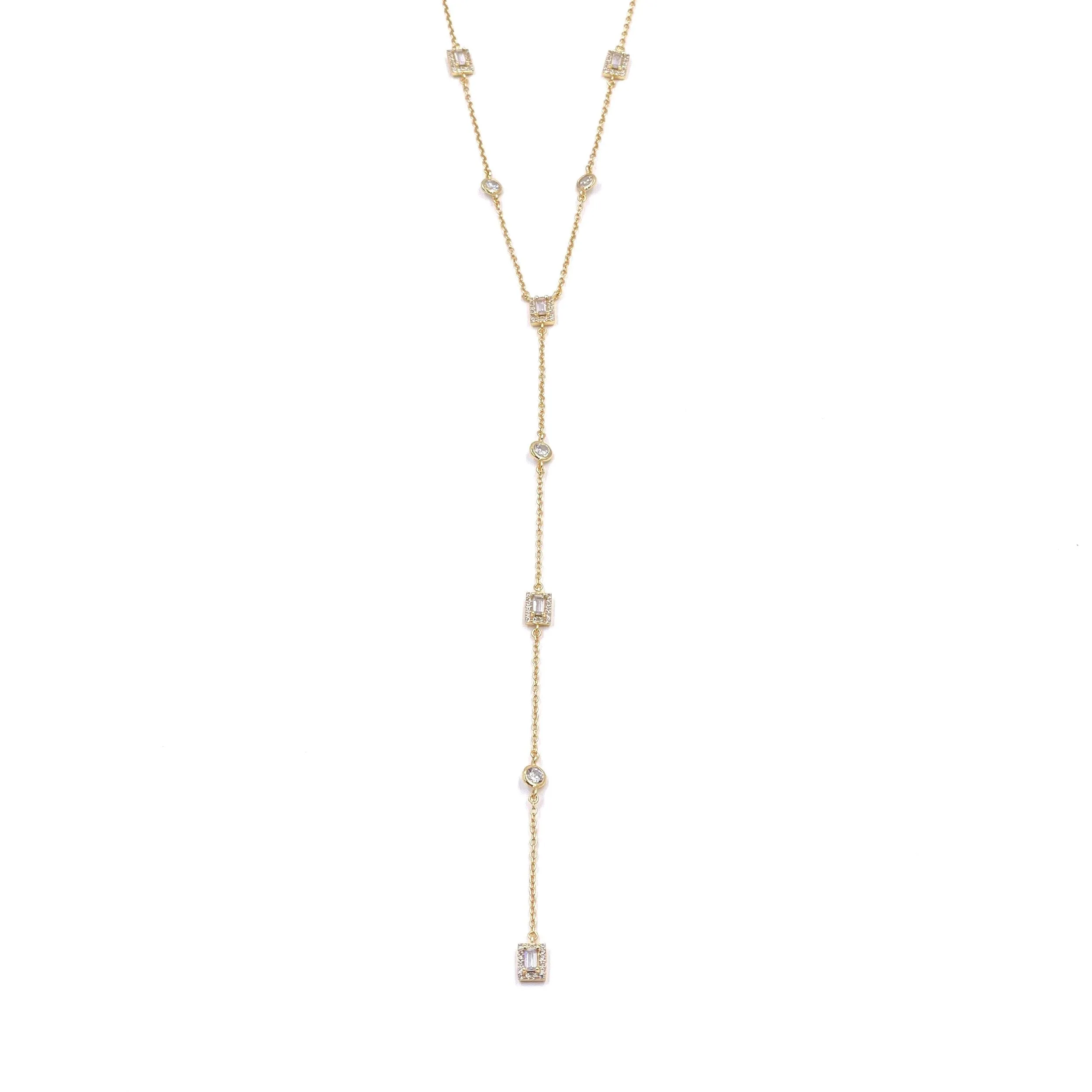 Ashley Gold Sterling Silver Round And Emerald Cut CZ Lariat Necklace