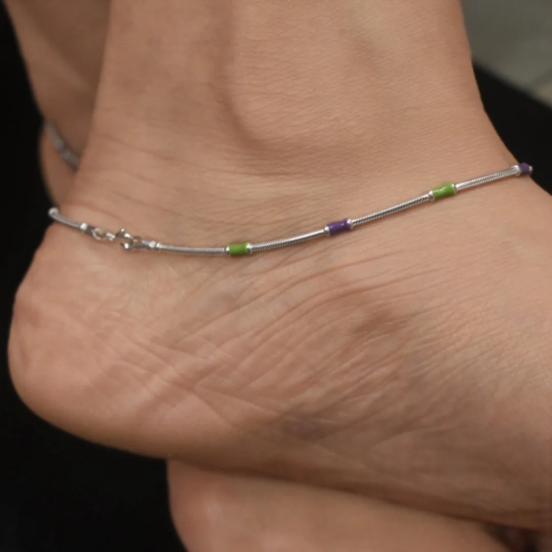 Asp 925 Sterling Silver Minimal Design Anklets With Pop Of Enamel