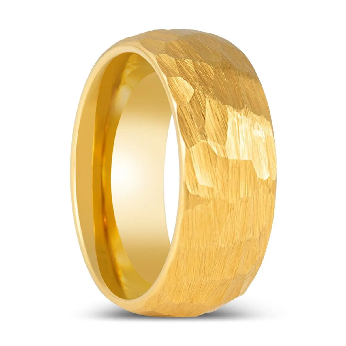 AURIGA | Gold Tungsten Ring, Hammered Finish, Domed