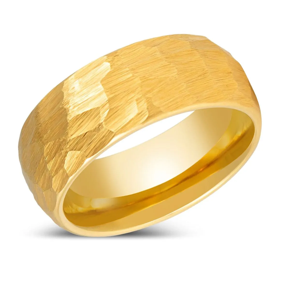 AURIGA | Gold Tungsten Ring, Hammered Finish, Domed