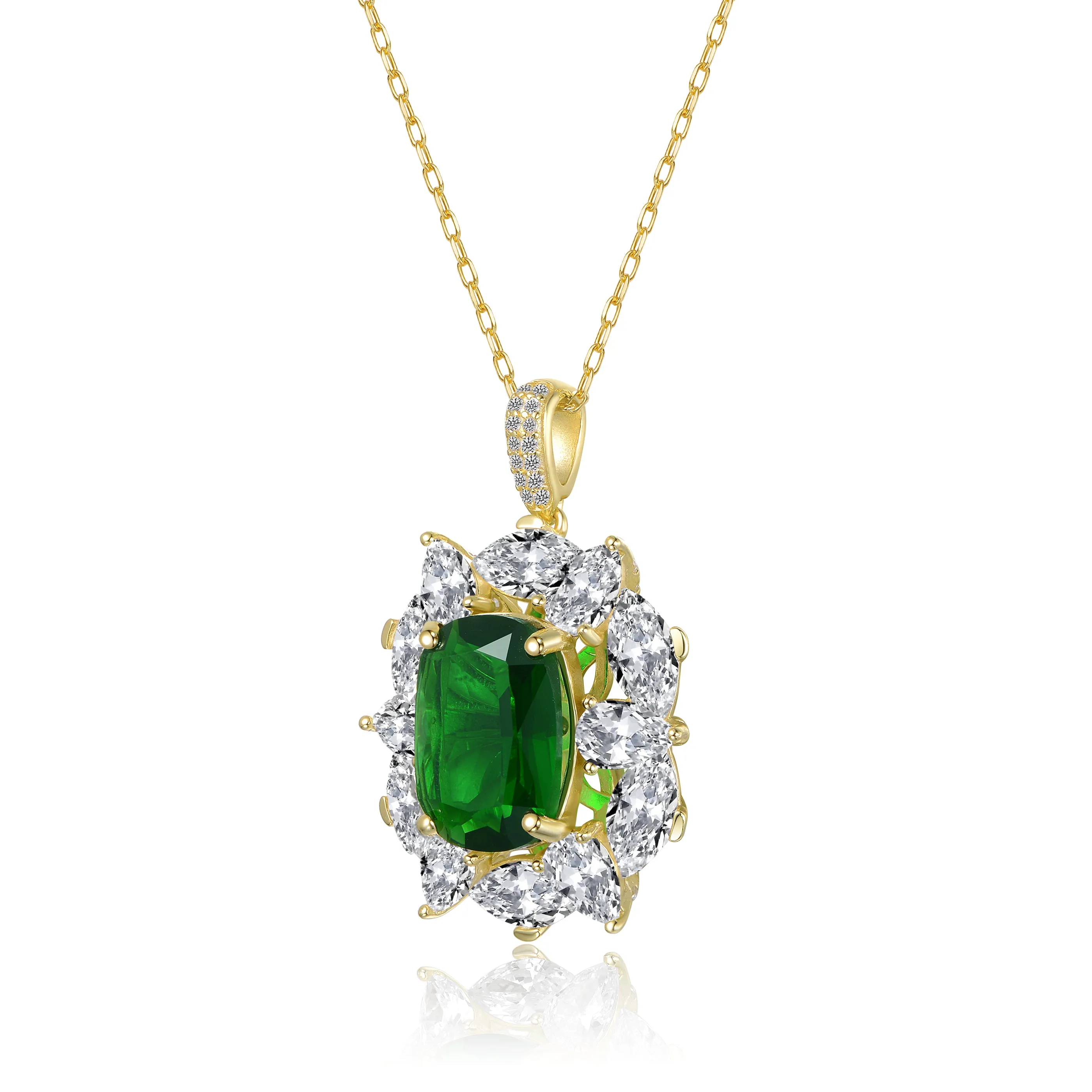 Aurore Green Oval Halo Cluster Necklace