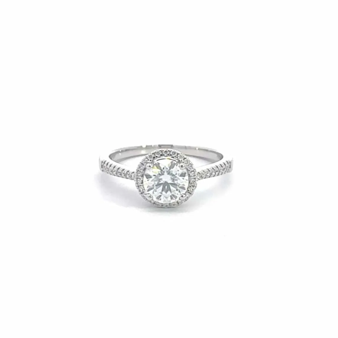 Baikalla 18k White Gold Halo Moissanite Diamond Engagement Ring