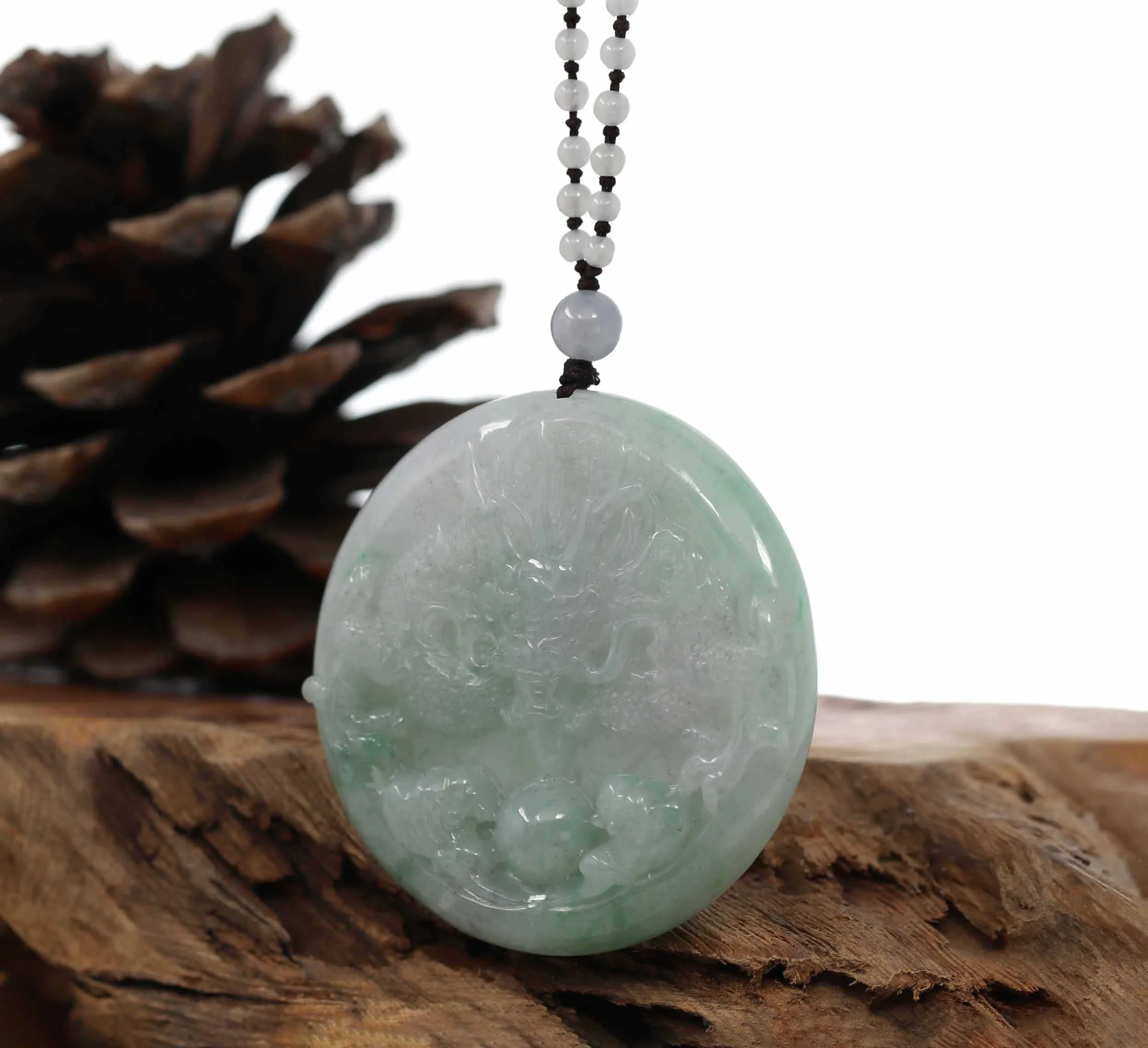 Baikalla "Roaring Dragon" Natural Jadeite Jade Lavender Green Pendant Necklace For Men, Collectibles.