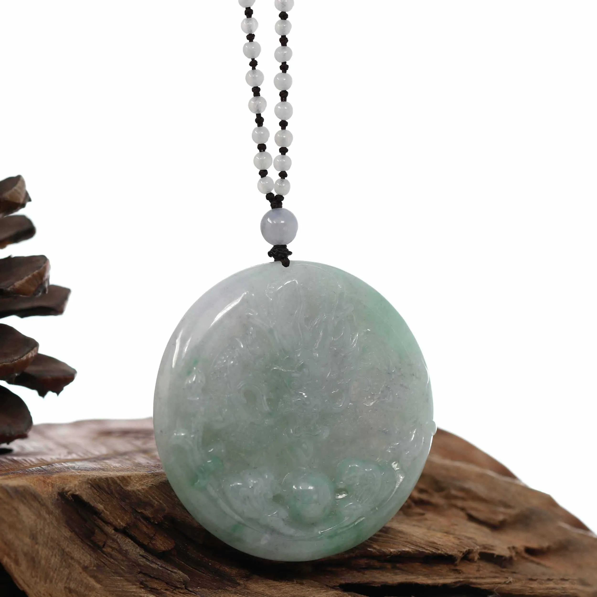 Baikalla "Roaring Dragon" Natural Jadeite Jade Lavender Green Pendant Necklace For Men, Collectibles.