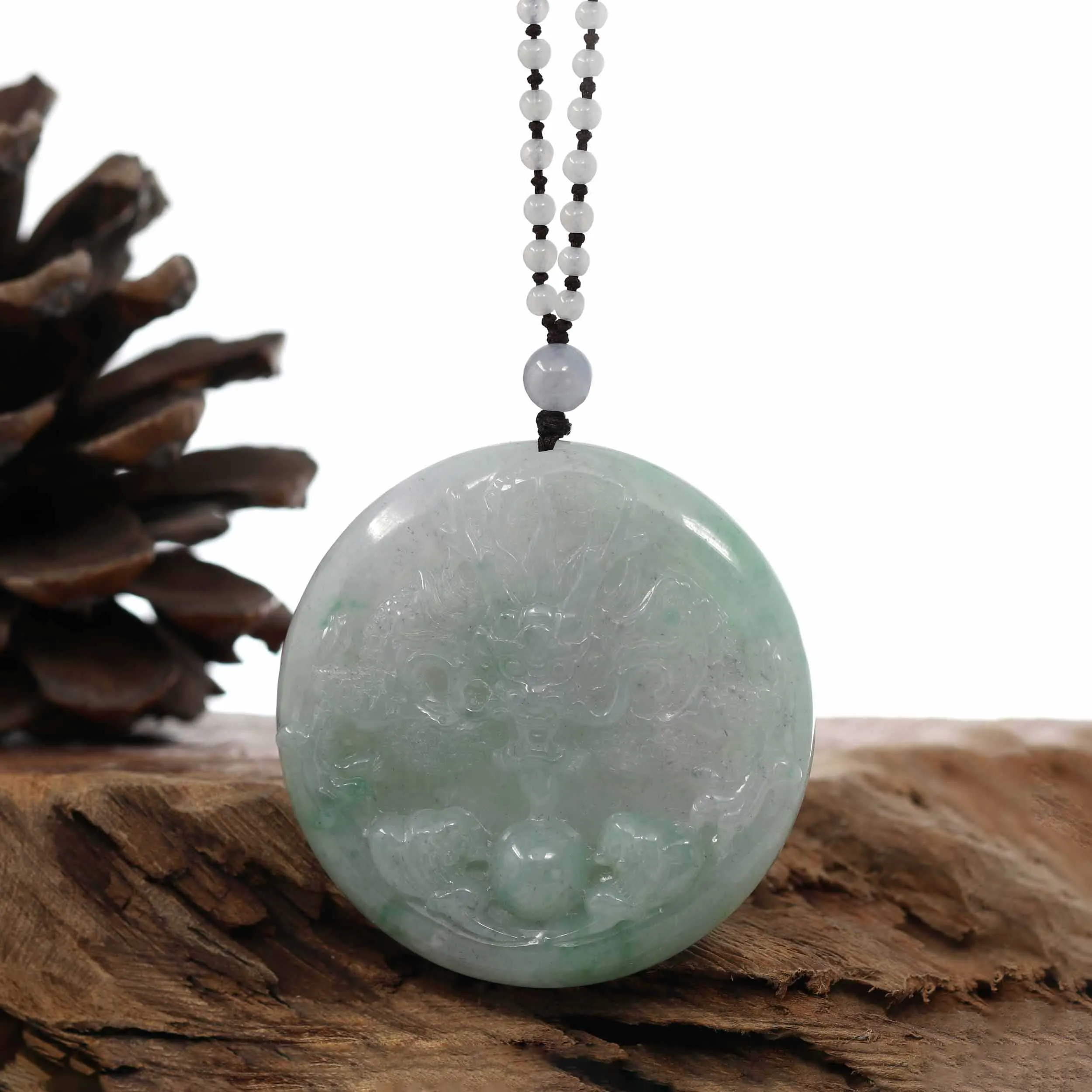 Baikalla "Roaring Dragon" Natural Jadeite Jade Lavender Green Pendant Necklace For Men, Collectibles.