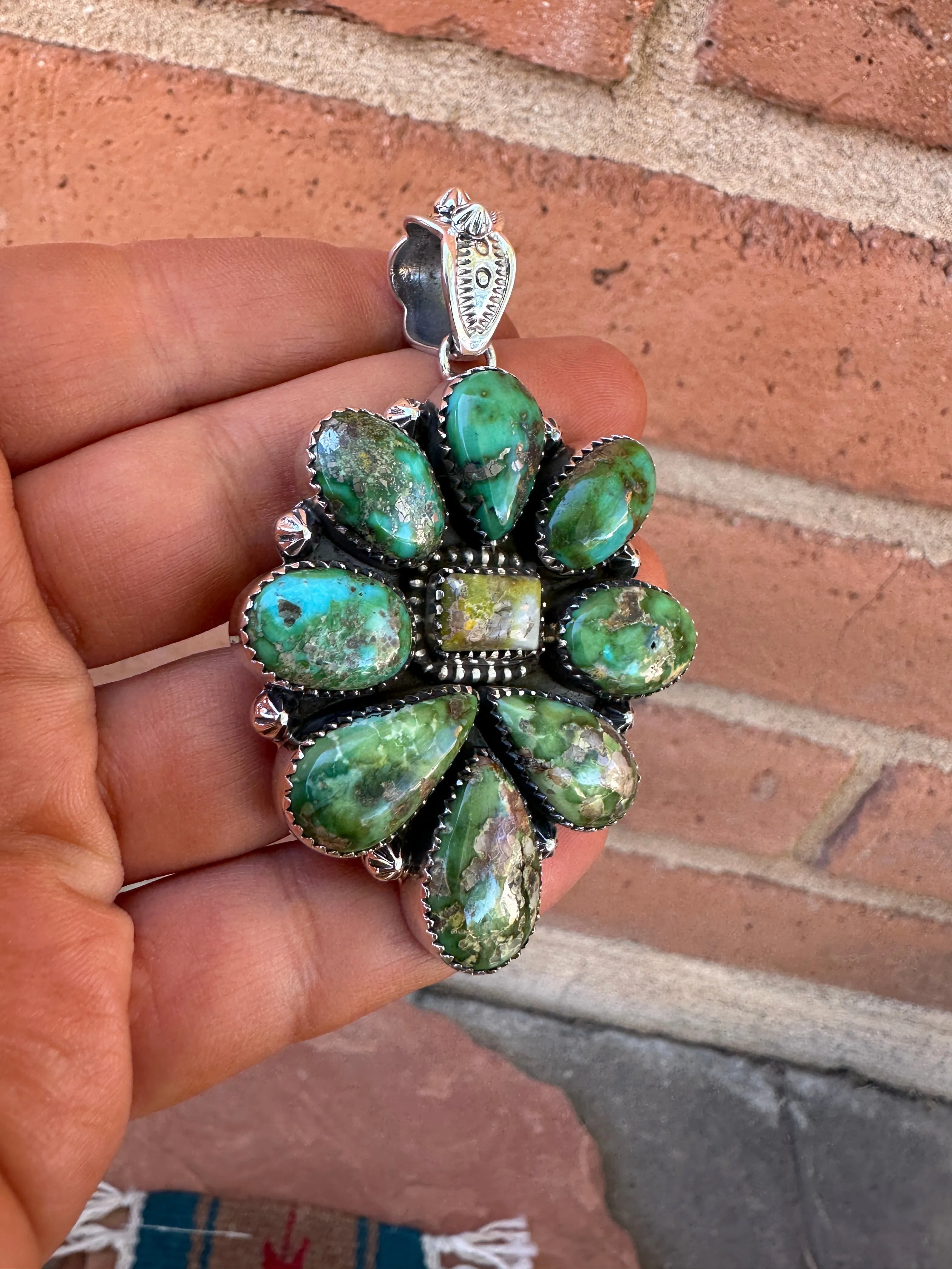 Beautiful Handmade Sterling Silver & Sonoran Turquoise Cluster Statement Pendant 3