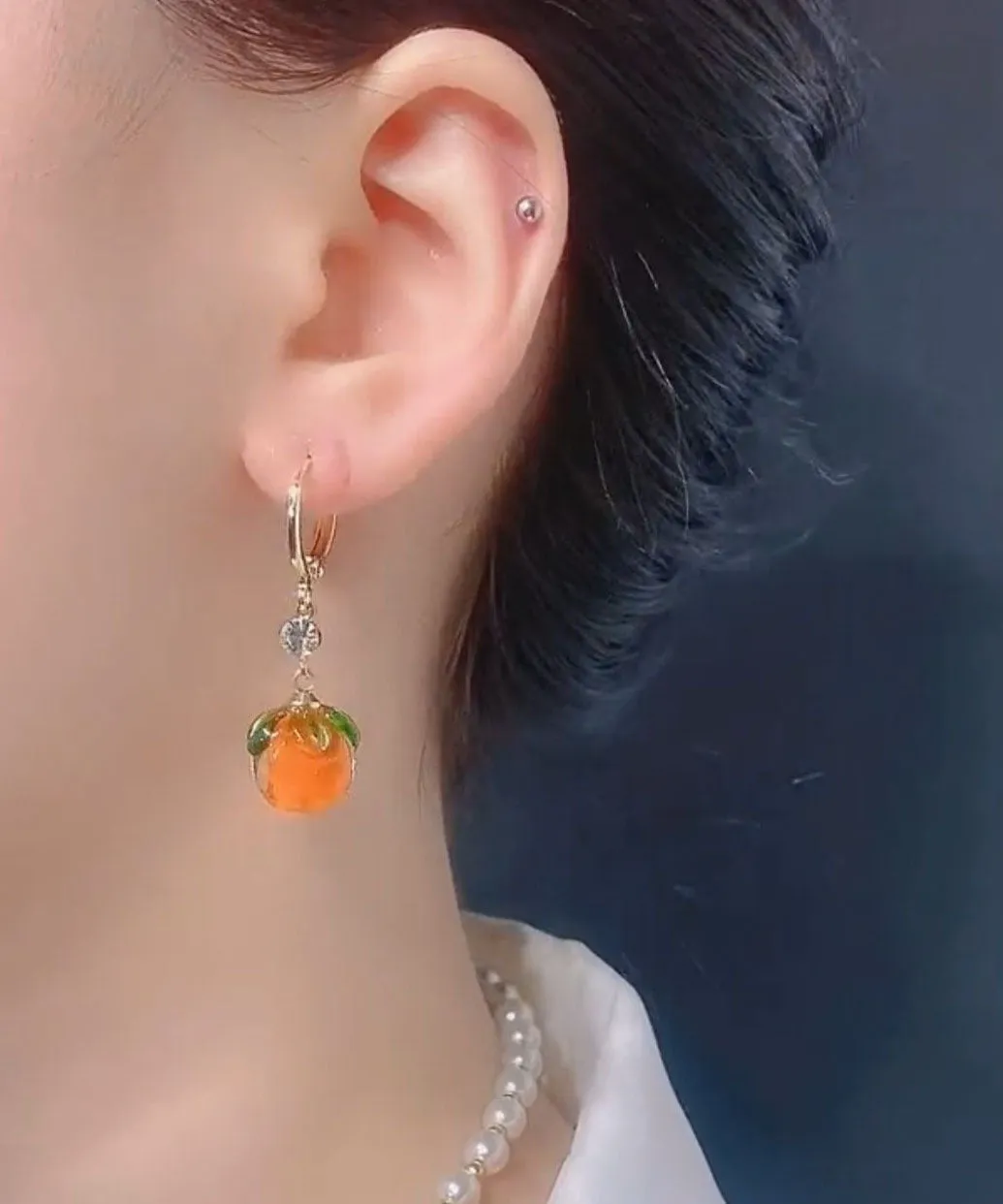 Beautiful Orange Alloy Inlaid Zircon Crystal Drop Earrings LY9215