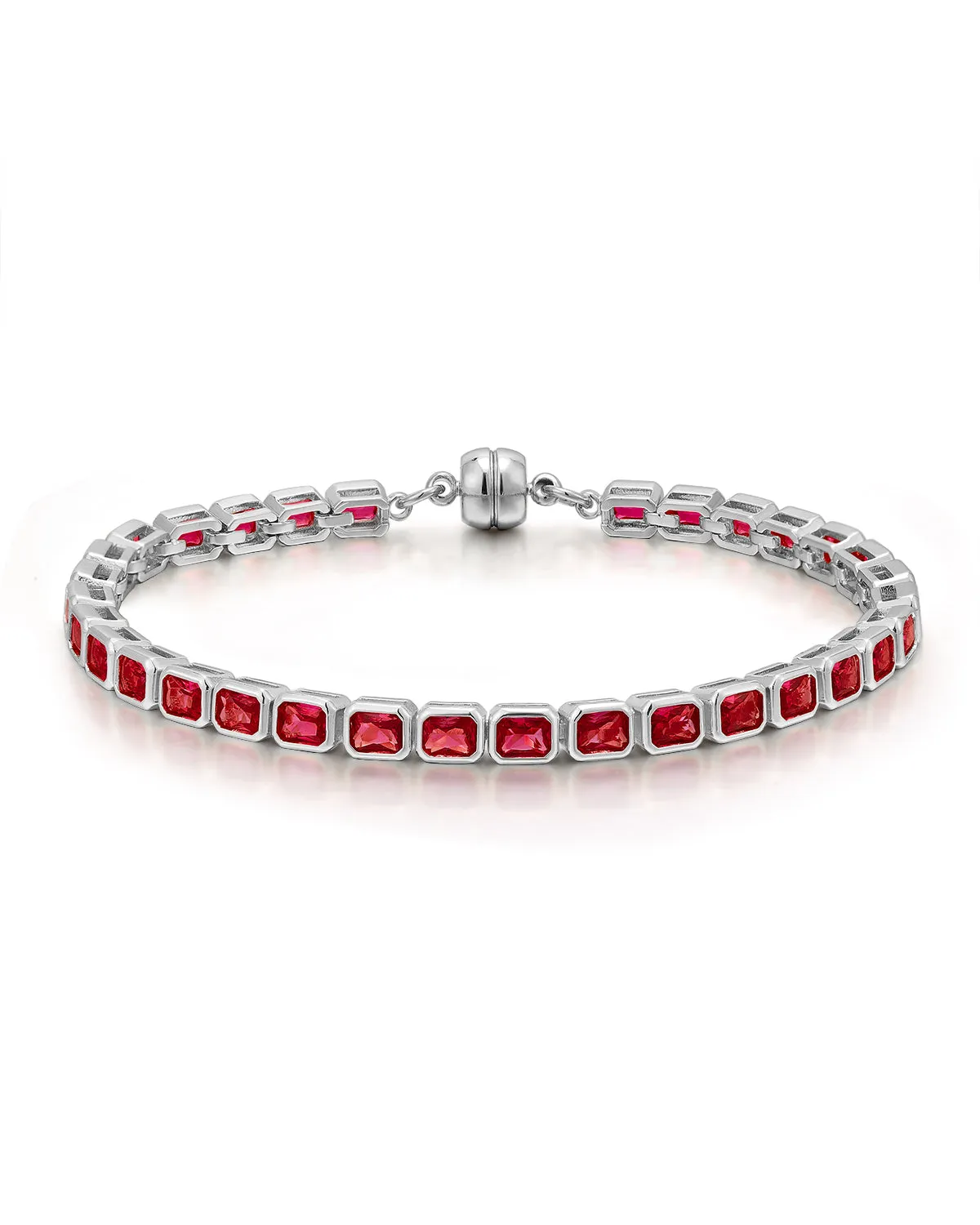 Bezel Emerald Ballier Bracelet- Ruby Red- Silver