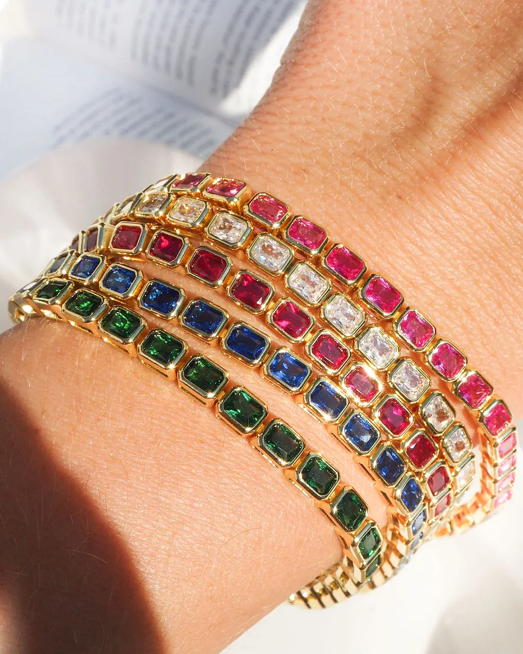 Bezel Emerald Ballier Bracelet- Ruby Red- Silver