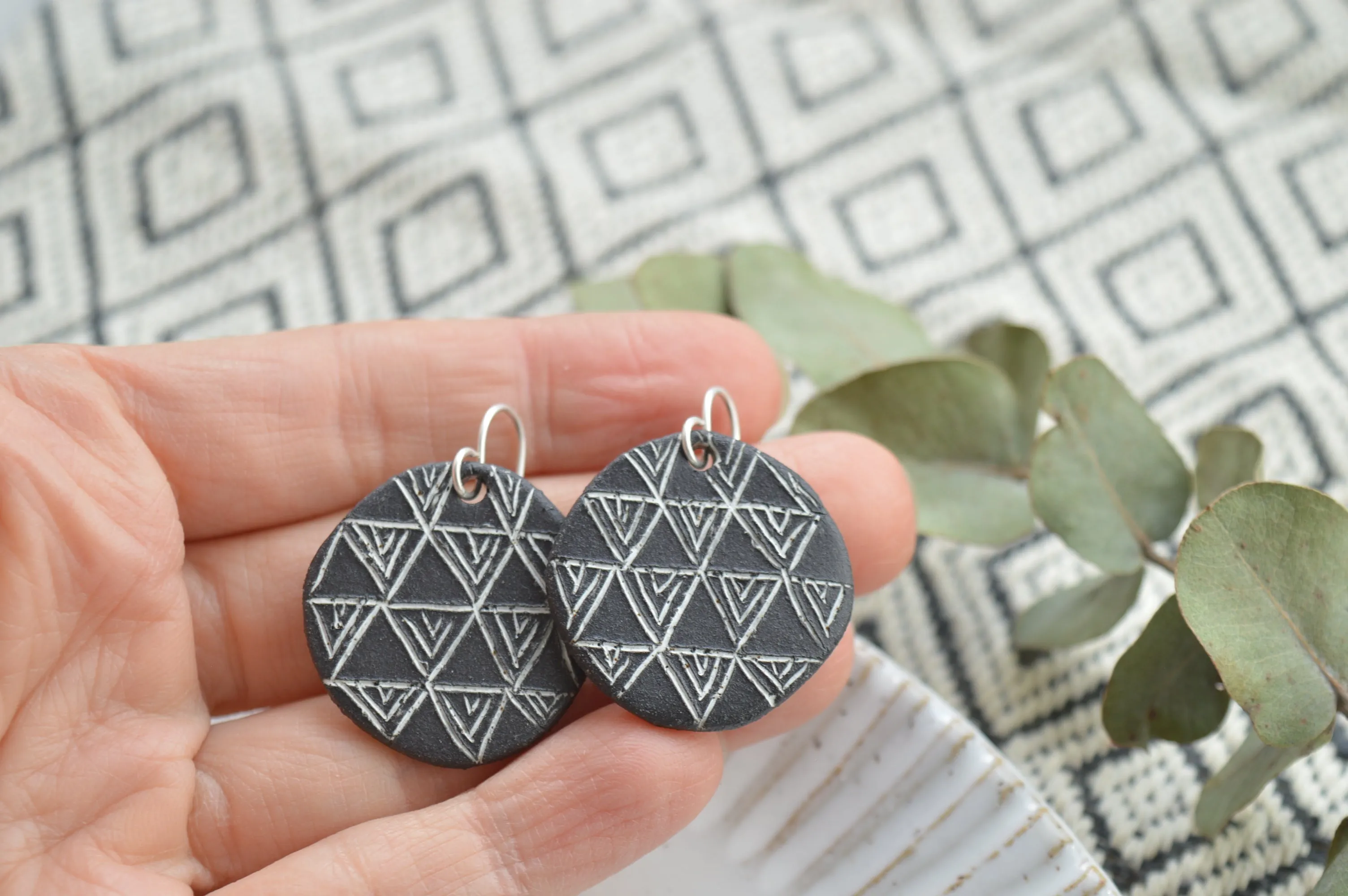 Black clay earrings No. 5