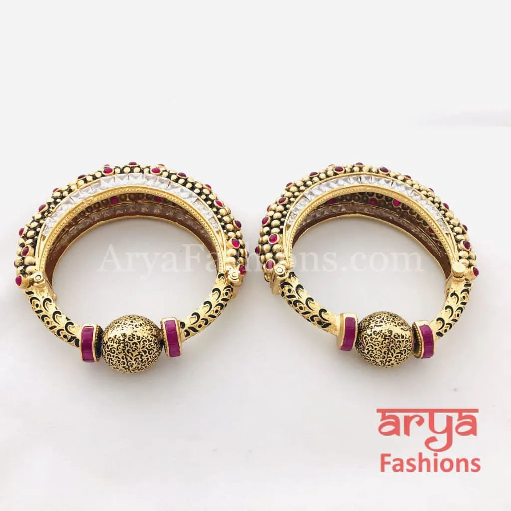 Black Meenakari Ruby Kundan Gokhru Bangles / Rajwadi Bracelet