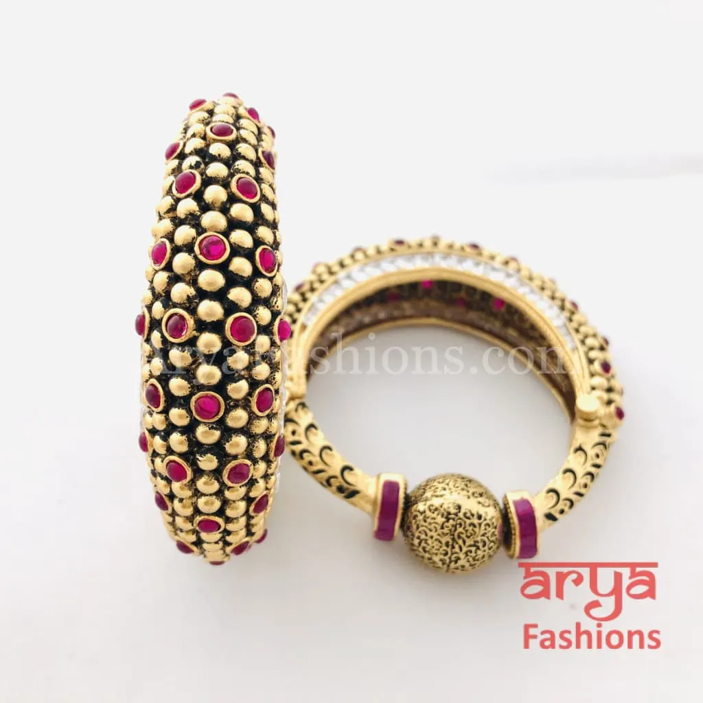 Black Meenakari Ruby Kundan Gokhru Bangles / Rajwadi Bracelet