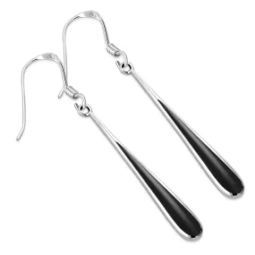 Black Onyx Long Drop Sterling Silver Earrings