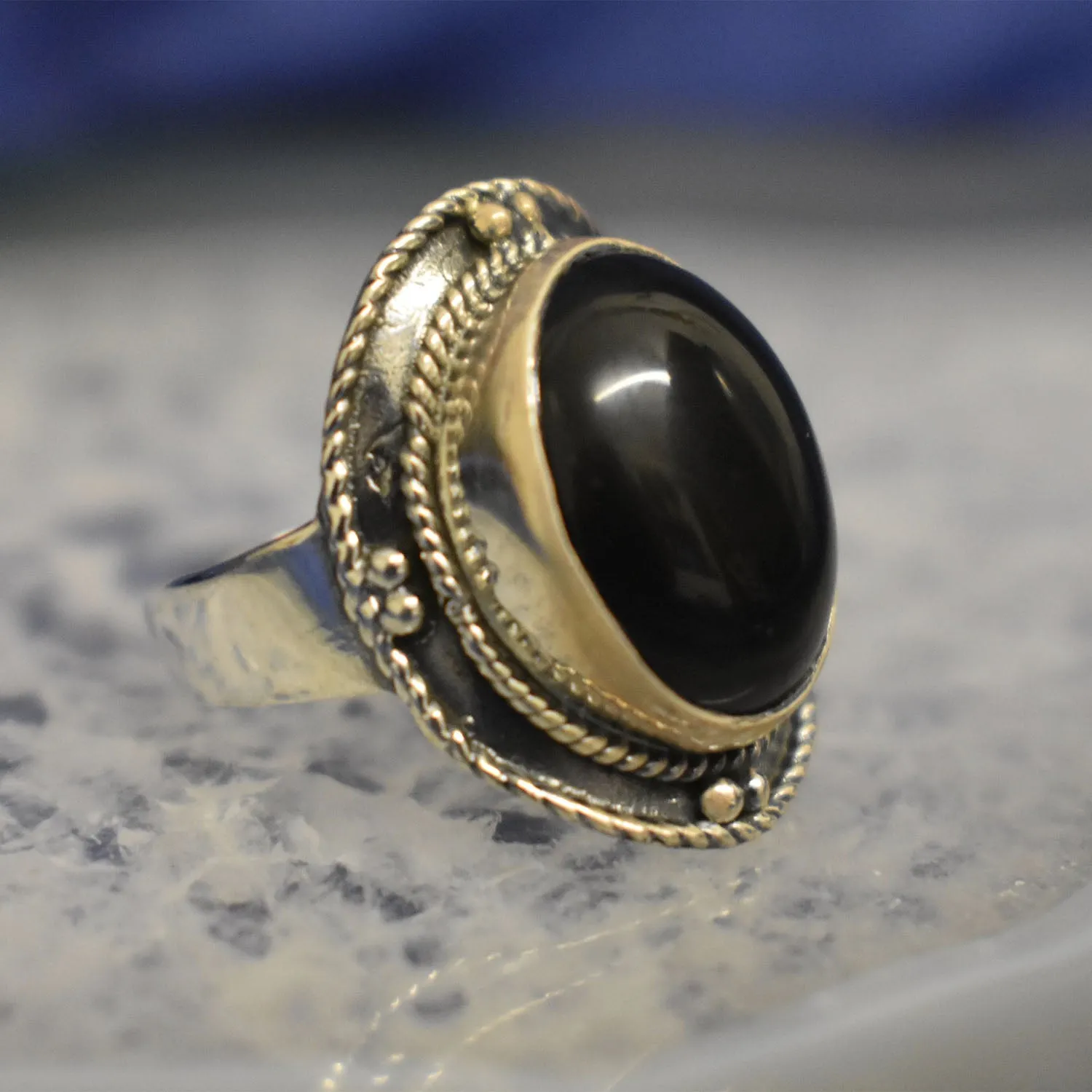 Black Onyx Thick Ring (925) Sterling Silver