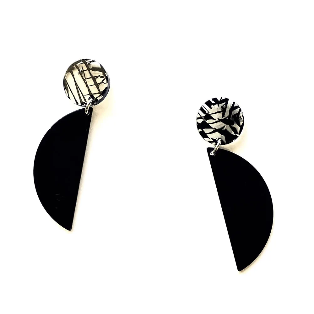 Black semi circle mobile earrings