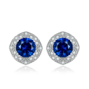 Blue Zircon Soleste Halo Silver Studs Earrings for Women