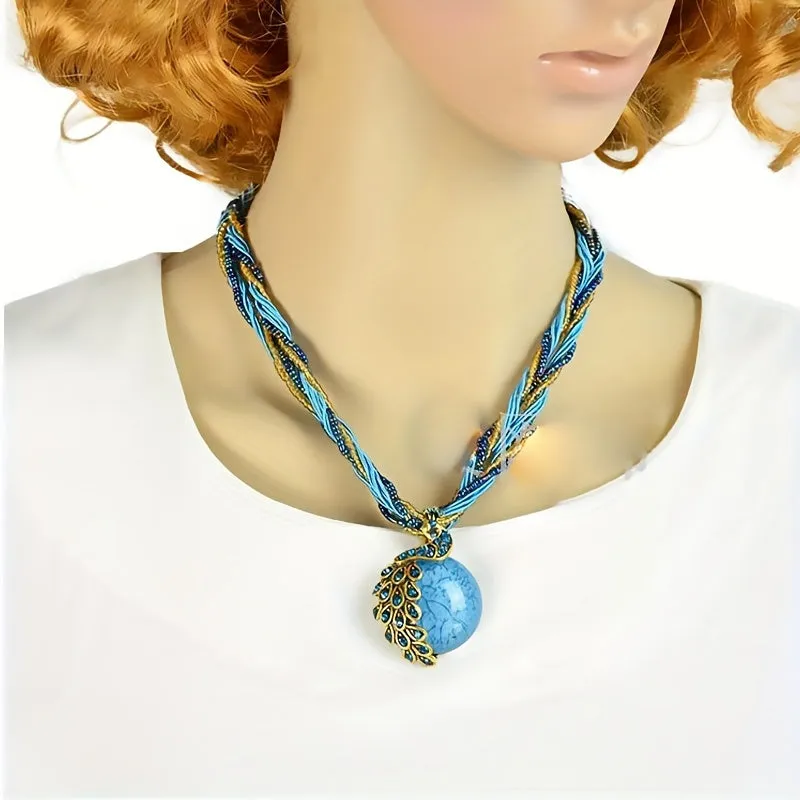 Bohemian Peacock Blue Multilayer Necklace  Stylish Jewelry Gift