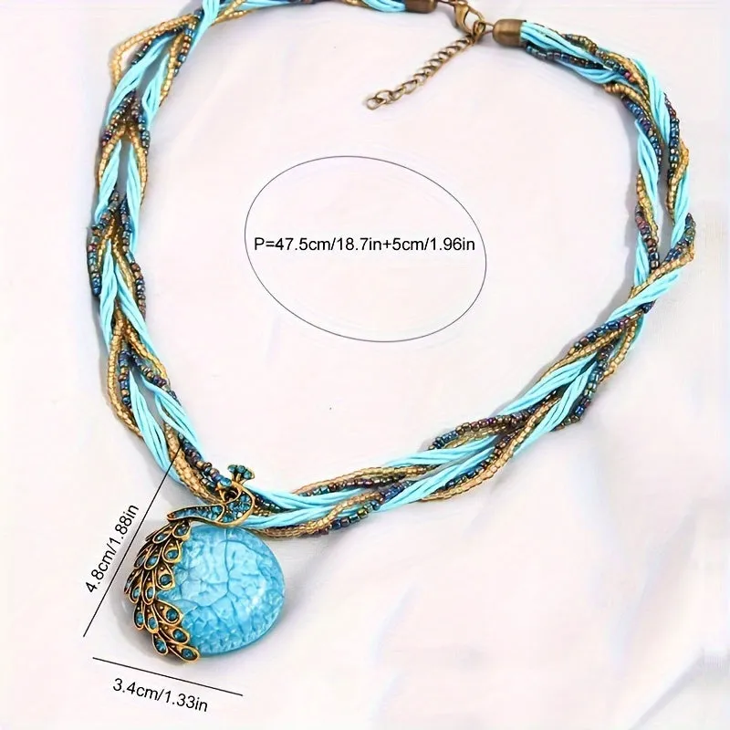 Bohemian Peacock Blue Multilayer Necklace  Stylish Jewelry Gift