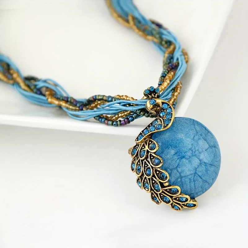 Bohemian Peacock Blue Multilayer Necklace  Stylish Jewelry Gift