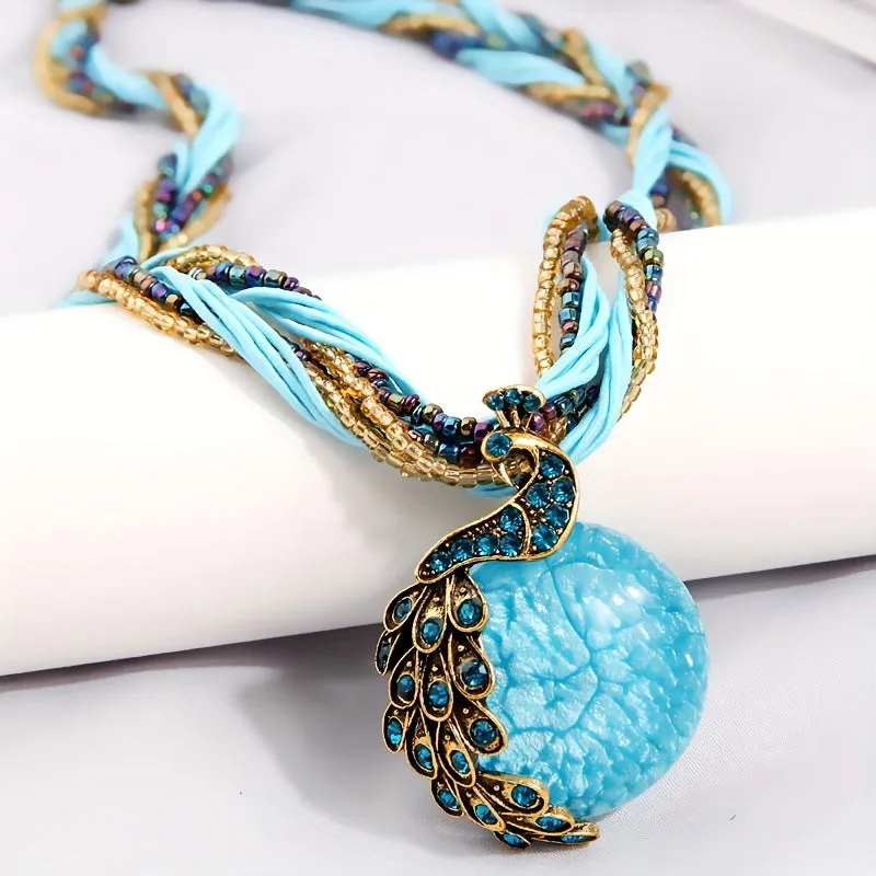 Bohemian Peacock Blue Multilayer Necklace  Stylish Jewelry Gift