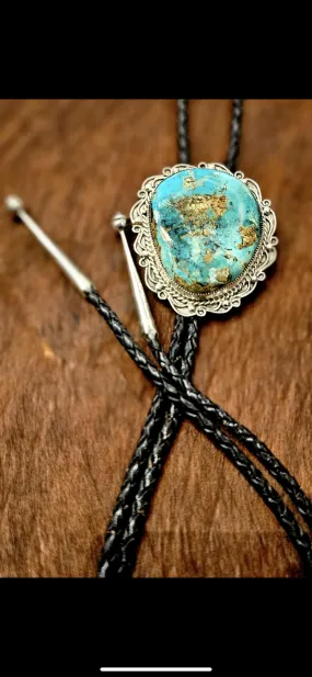 Bolo- Vintage Navajo Pilot Mountain Turquoise Chunk