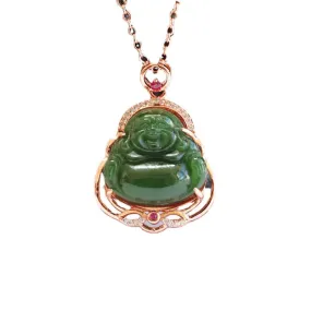 Buddha Jasper Necklace adorned with Genuine Hetian Jade