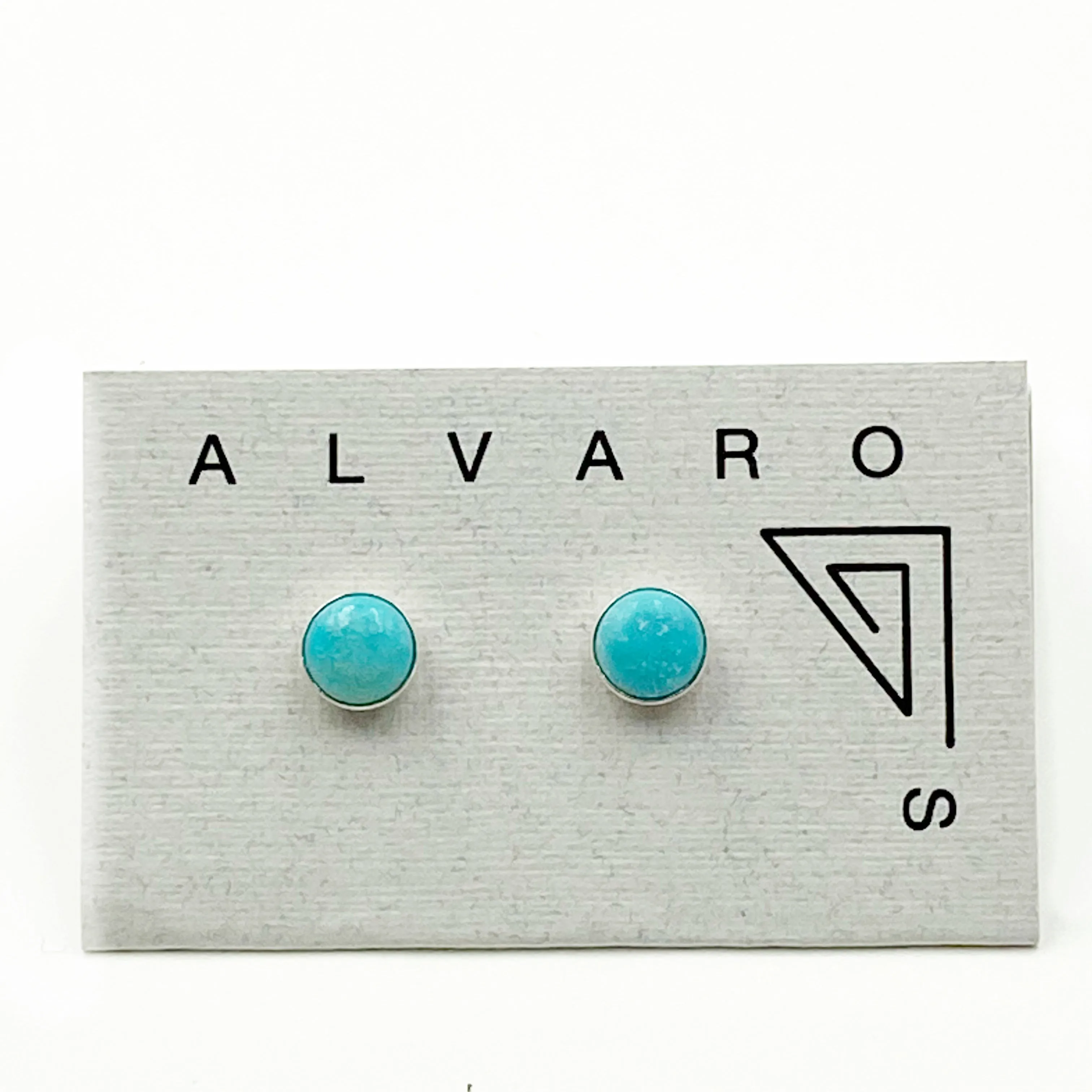 Cabochon Gemstone and Sterling Silver Stud Earrings