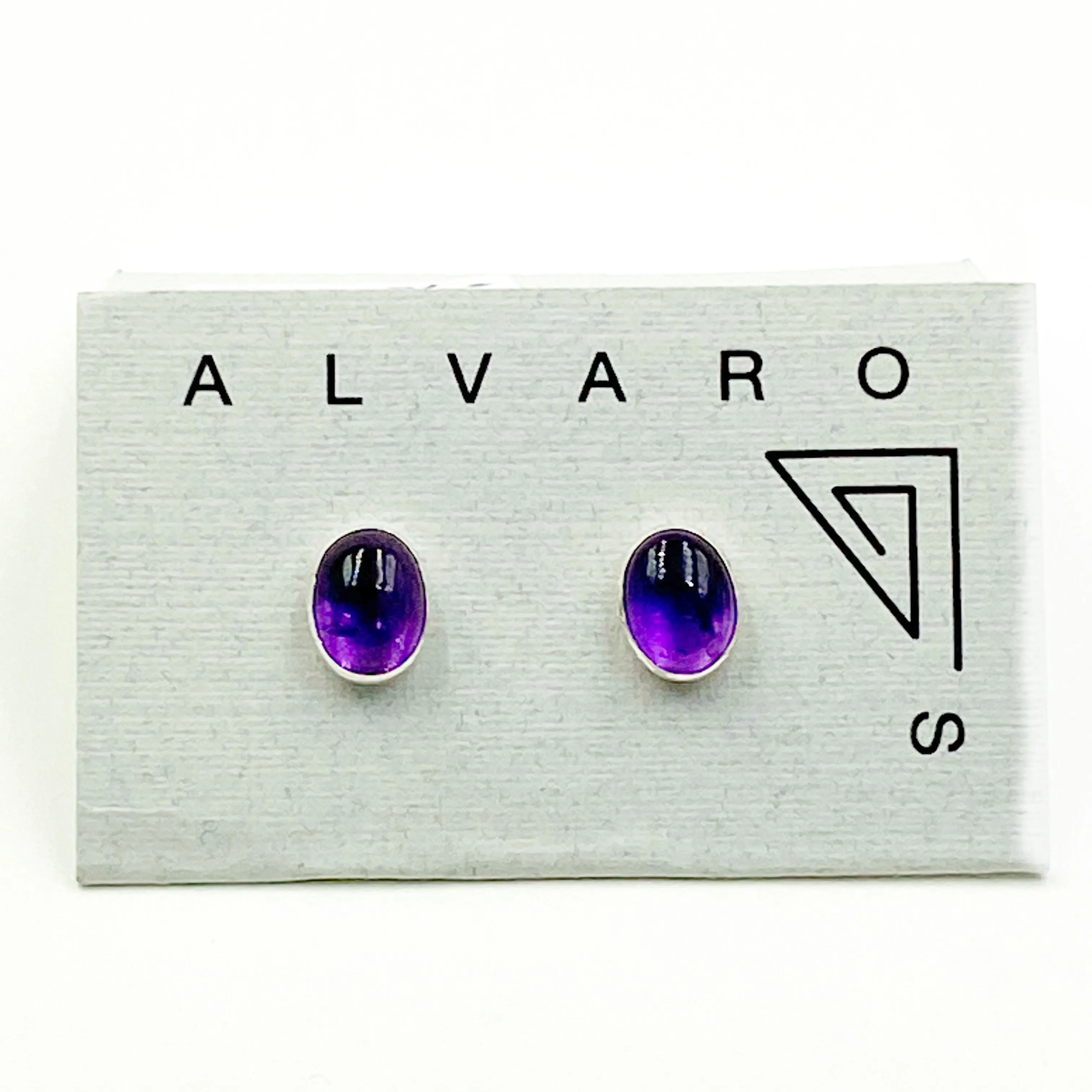 Cabochon Gemstone and Sterling Silver Stud Earrings