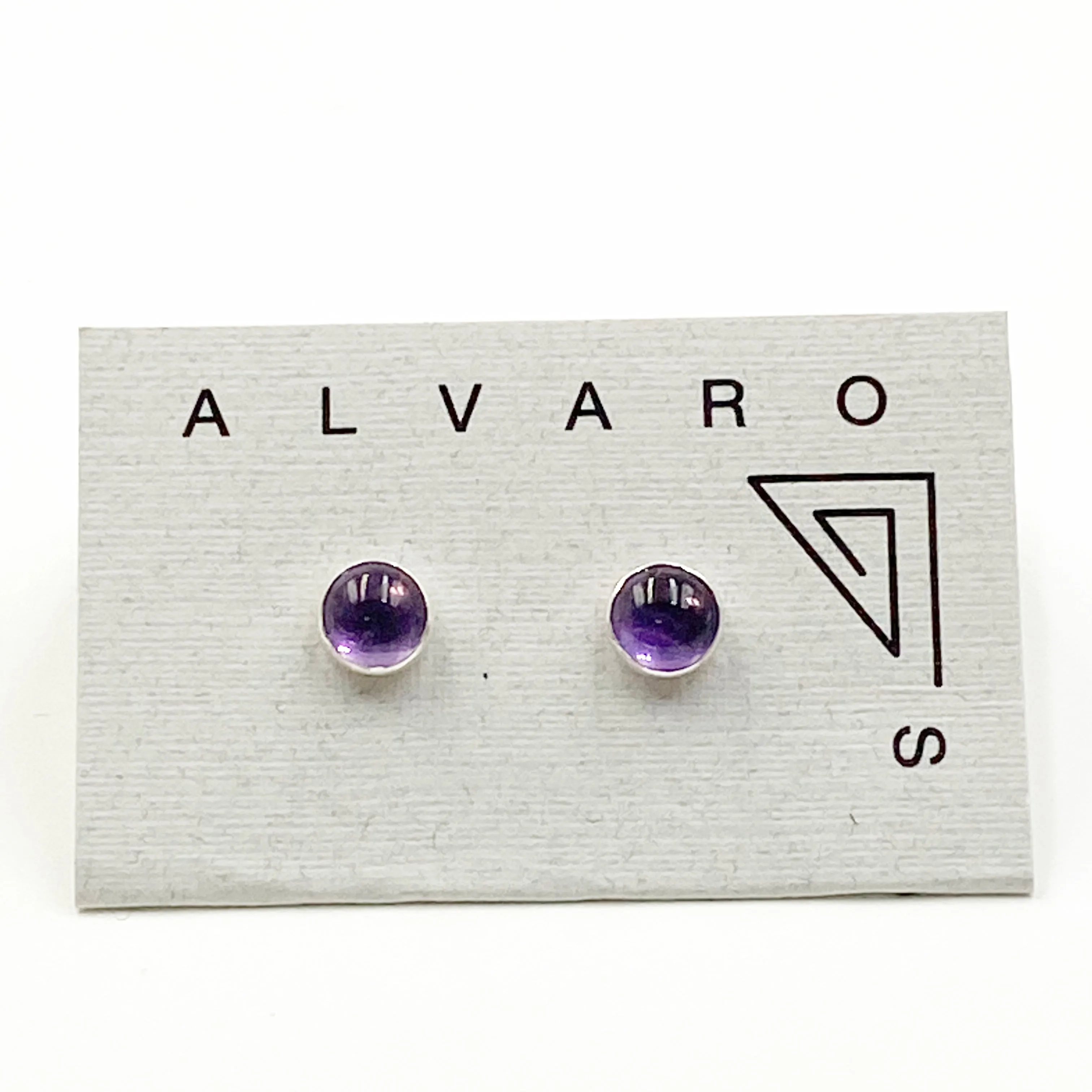 Cabochon Gemstone and Sterling Silver Stud Earrings