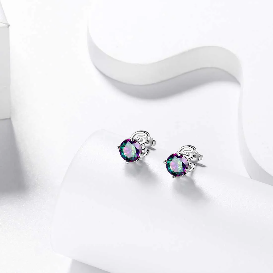 Cancer Stud Earrings Women Girls Constellation Jewelry Mystic Topaz Sterling Silver