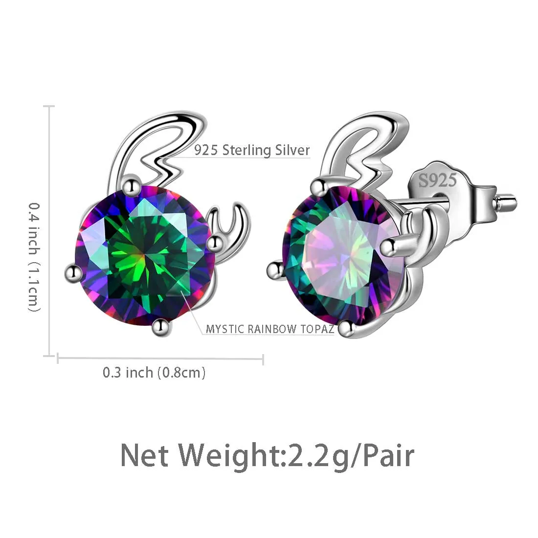 Cancer Stud Earrings Women Girls Constellation Jewelry Mystic Topaz Sterling Silver